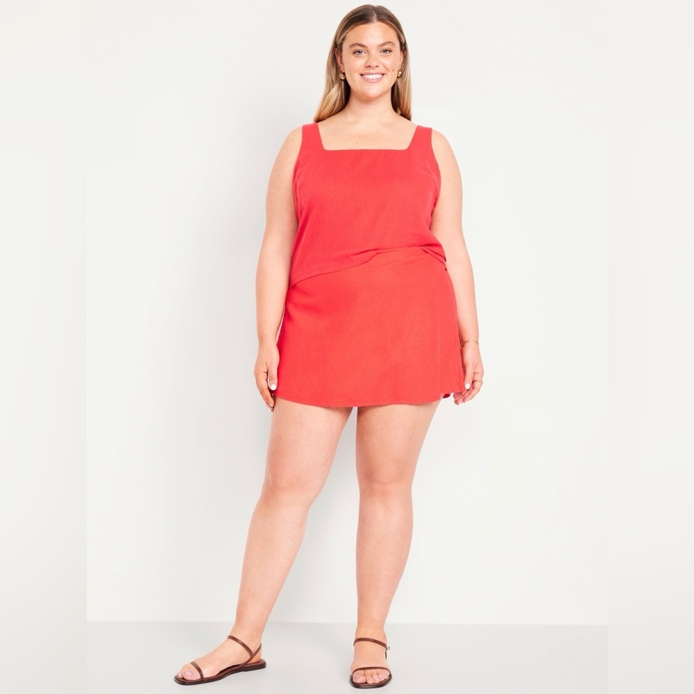 Old Navy Linen Skort High-Waisted Faux Wrap Coral 3X